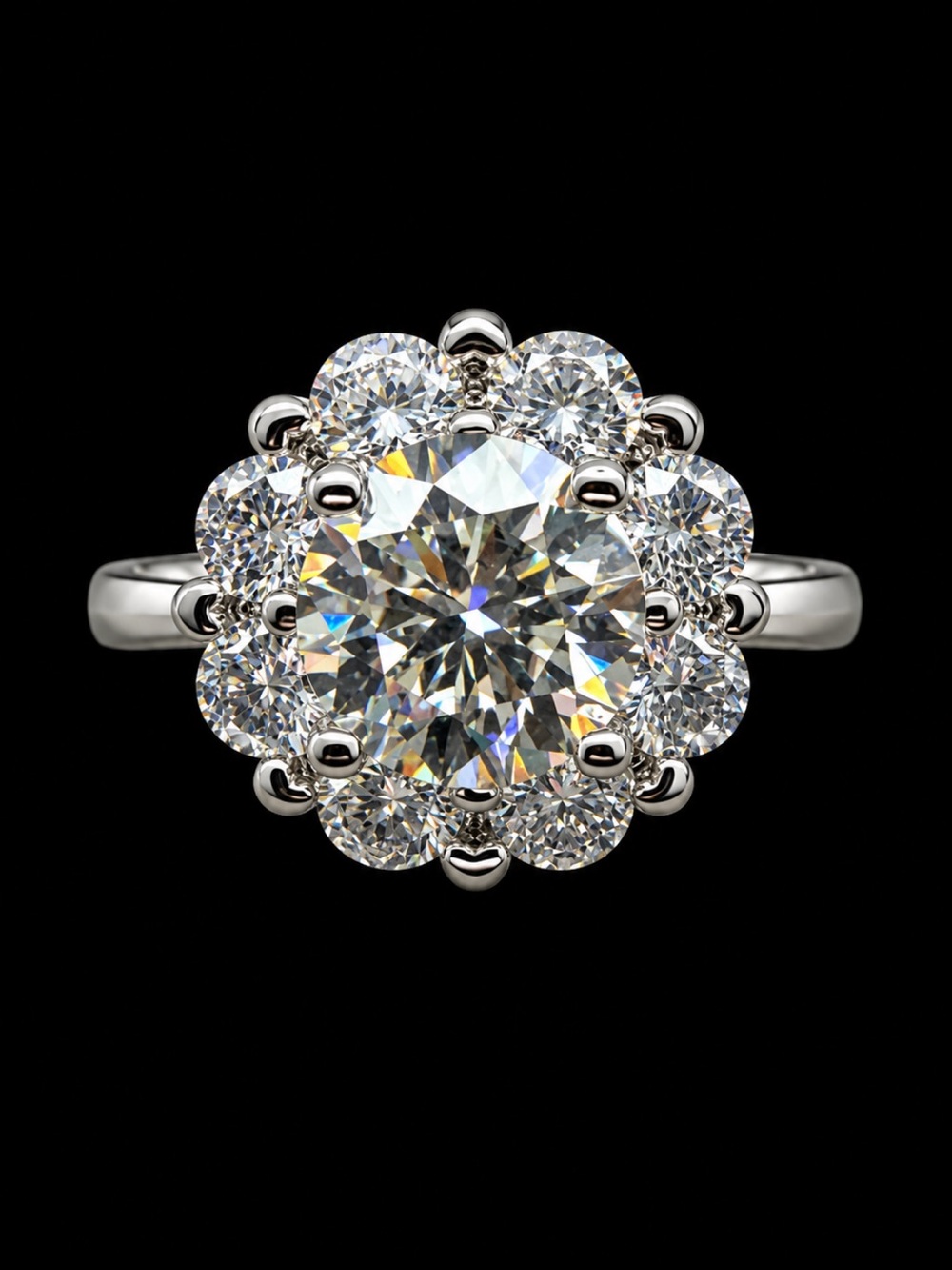 Moissanite Brilliant Flower Halo Ring- 2CTW- size 7 - NWT
